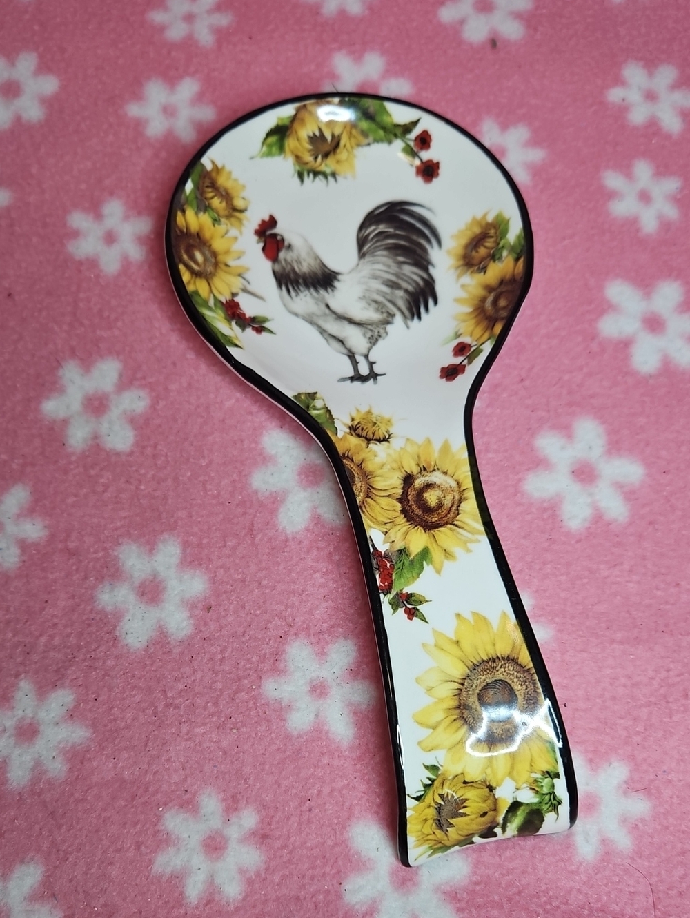 Rooster & Sunflower Ceramic Spoon Rest - Yellow